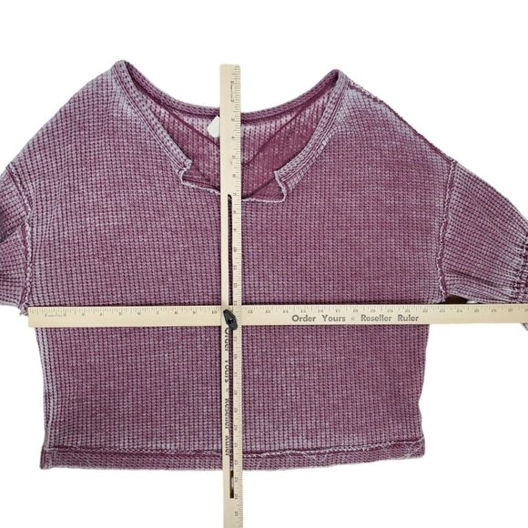 Free People Dahlia Washed Thermal Size S Wine Long Bell Sleeve Top V Neck - Picture 13 of 15
